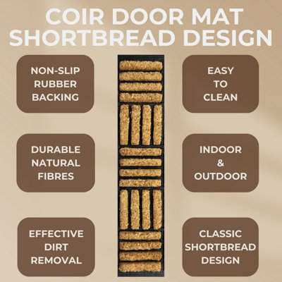 Coir Door Mat - 100% Natural Sustainable Dirt Trapping Heavy Duty Fibres - Non-Slip Rubber Backing - Indoor / Outdoor - 60cm x 40c - 5