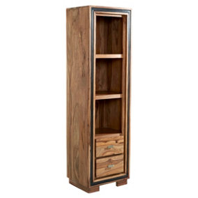 Colatina Contemporary Sheesham Wood 2 Drawers Slim Bookcase