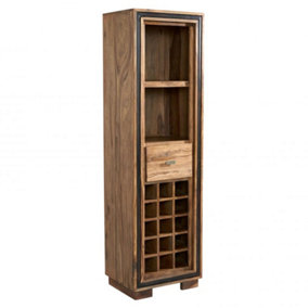 Colatina Solid Sheesham Wood 1 Drawer & 2 Shelves 15 Bottle Holder Wine Bookcase