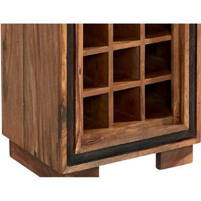 Colatina Solid Sheesham Wood 1 Drawer & 2 Shelves 15 Bottle Holder Wine Bookcase
