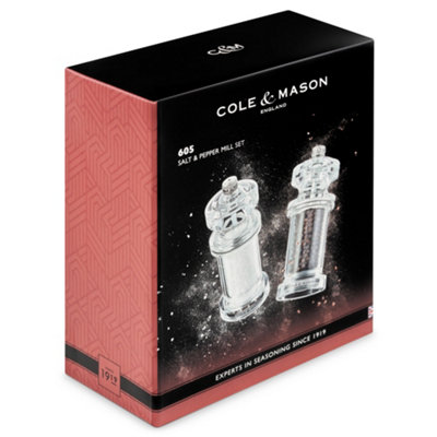 Cole & Mason 605 Clear Acrylic Salt & Pepper Mill Set 144mm