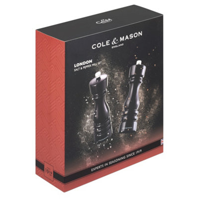 Cole & Mason London Black Gloss Salt & Pepper Mill Set 180mm