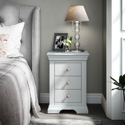 Colette Grey 3 Drawer Bedside Table Fully Assembled - By Roseland Furniture