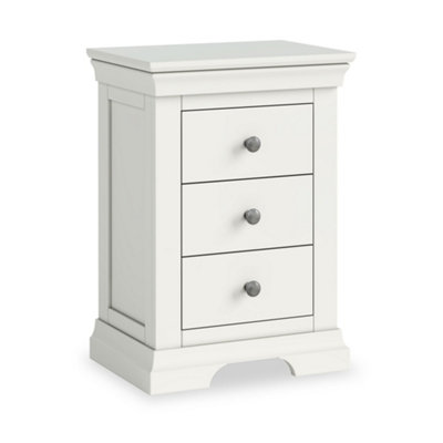 Colette White 3 Drawer Bedside Table Fully Assembled - By Roseland Furniture