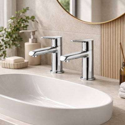 Coll Chrome Basin Pillar Tap Pair, Classic Hot & Cold Taps for Two-Hole ...
