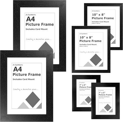 Collage Picture Frame Set, Black, A4, 8" x 10" & 7" x 5", Box of 6