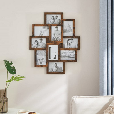 Collage Picture Frames Rustic Brown Wall Mounted Collage Multiple Photos Frame