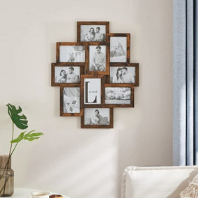 Collage Picture Frames Rustic Brown Wall Mounted Collage Multiple Photos Frame