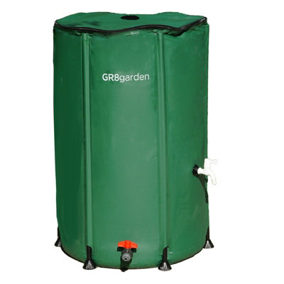 Collapsible 250L PVC Garden Water Butt Portable Tank with Zipped Lid Drain Tap