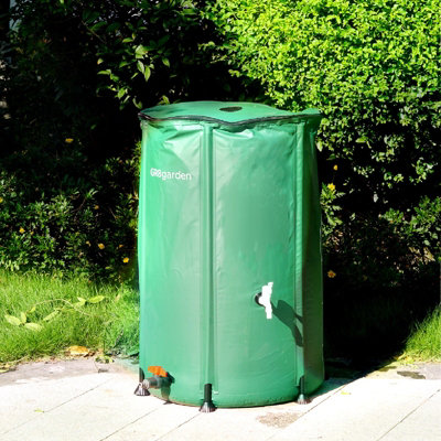 Collapsible 250L PVC Garden Water Butt Portable Tank with Zipped Lid Drain Tap