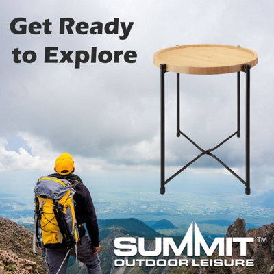 Collapsible Bamboo Table / Tray - Round Side Table Strong Frame  Bamboo 46x52cm
