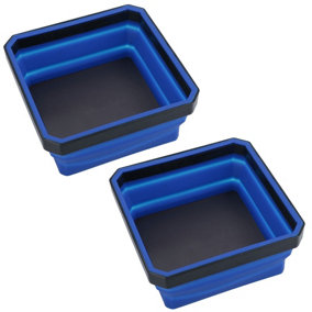 Collapsible Magnetic Parts Tray Dish Storage Bowl Holder Oil Resistant Plastic 2pc