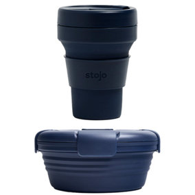 Collapsible Pocket Silicone Travel Cup 355ml & Bowl 1.1L Set Blue