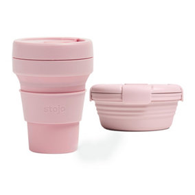 Collapsible Pocket Silicone Travel Cup 355ml & Bowl 1.1L Set Pink