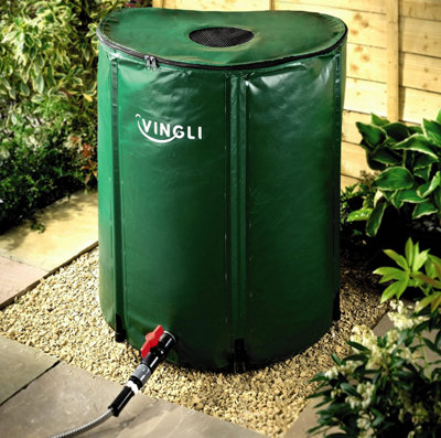 Collapsible Rain Barrel - 50 Gallon Eco Friendly Foldable Water Butt with Overflow Pipe, Leaf Guard, Tap & Valve - H68cm x 58cm