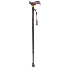 Collapsible Walking Stick with Ergonomic Wooden Handle - 5 Height Settings