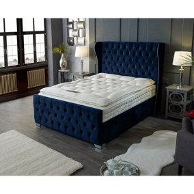 Colleen Plush Velvet Blue Bed Frame