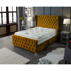 Colleen Plush Velvet Mustard Bed Frame