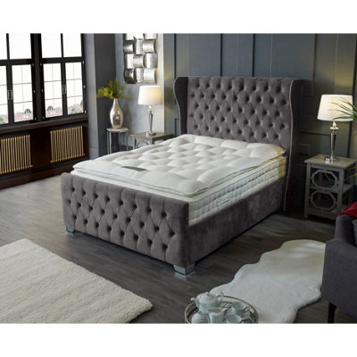 Colleen Plush Velvet Silver Bed Frame