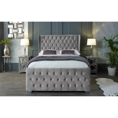 Colleen Plush Velvet Silver Bed Frame