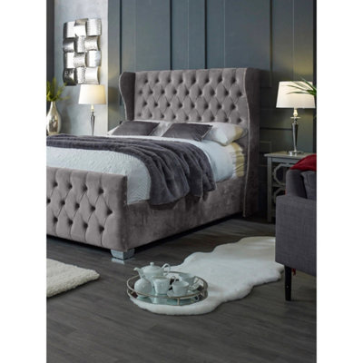 Colleen Plush Velvet Silver Bed Frame