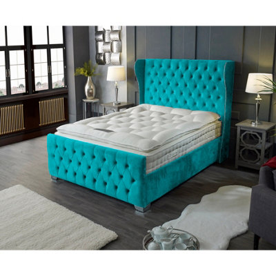 Colleen Plush Velvet Teal Bed Frame