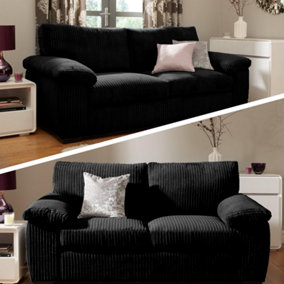 Collingdale Slate Black Jumbo Cord Upholstered 3 + 2 Sofa Set