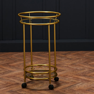 COLLINS GLASS DRINKS TROLLEY GOLD FINISH WITH SLEEK 1920S STYLE & HANDY ...