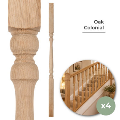 Colonial Stair Spindle 41mm Oak 900mm Pack of 4 Turned Stair Balusters