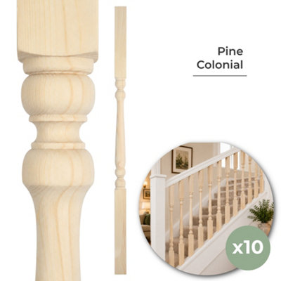 Colonial Stair Spindle 41mm Pine 900mm Pack of 10 Turned Stair Balusters