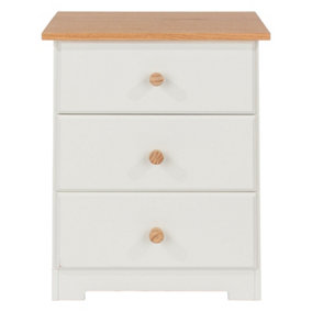 Colorado 3 Drawer Bedside Cabinet - MDF/MDP - 44 x 33 x 56.5 cm - Soft White/Oak