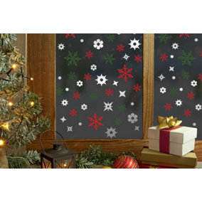 Colorful and Silver Christmas Snowflakes Window Stickers DIY Wall Art Xmas Home