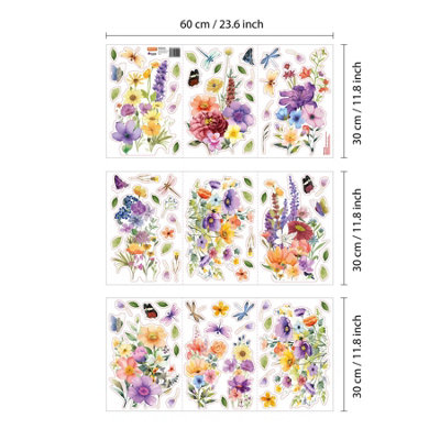 Colorful Flower Window Stickers with Dragonflies & Butterflies - Spring ...