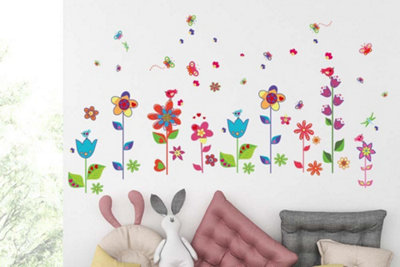 Colorful Flowers Butterflies Decal Wall Stickers Children Kids Girl Wallpaper Stock Clearance