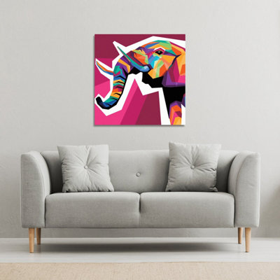 Colorful illustration of Elephant head in WPAP style (Canvas Print) / 127 x 127 x 4cm