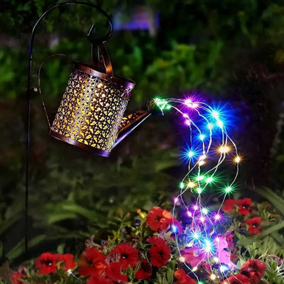 Colorful Solar-Powered Watering Can with LED Lights for Garden Decor