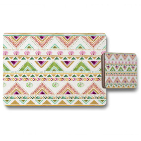 Colorful Striped gold style triangles (Placemat & Coaster Set) / Default Title