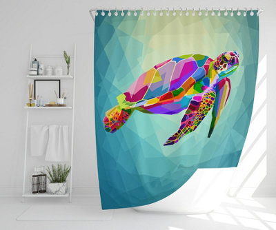colorful turtle floating underwater in the geometric blue water ocean (Shower Curtain) / Default Title Price Comparisons | Compare The Build