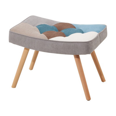 Colour Block Upholstered Armchair with Wooden Legs and Footstool