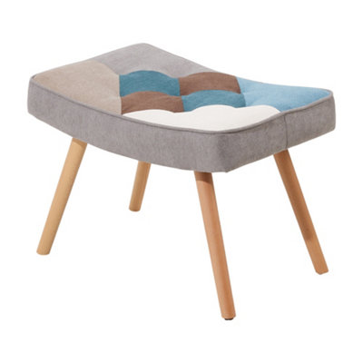 Colour Block Upholstered Armchair with Wooden Legs and Footstool