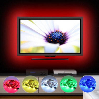 Colour Changing 90cm Flexible LED USB Strip Light Mood TV or Computer Screen Monitors Built In Remote Control