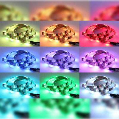 Colour Changing 90cm Flexible LED USB Strip Light Mood TV or Computer Screen Monitors Built In Remote Control