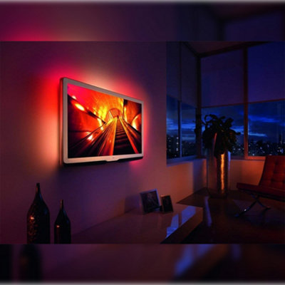 Colour Changing 90cm Flexible LED USB Strip Light Mood TV or Computer Screen Monitors Built In Remote Control