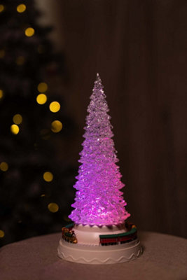 Colour Changing Acrylic Christmas Tree Ornament with Moving Train