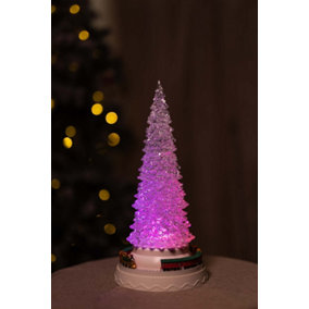 Colour Changing Acrylic Christmas Tree Ornament with Moving Train
