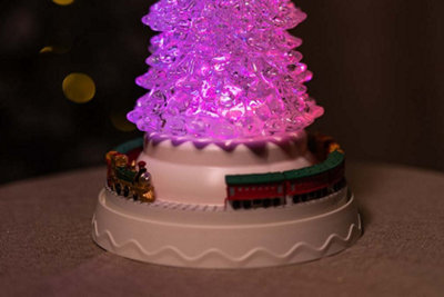 Colour Changing Acrylic Christmas Tree Ornament with Moving Train