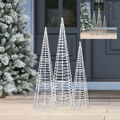 Colour Changing Cone Tree Set of 3 with 900 LED Lights - Remote ...