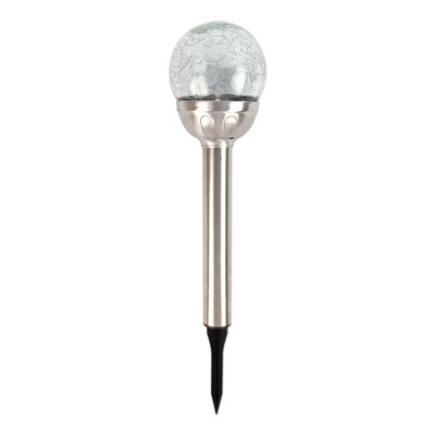 Colour Changing Crackle Ball Solar Pathway Light - Silver