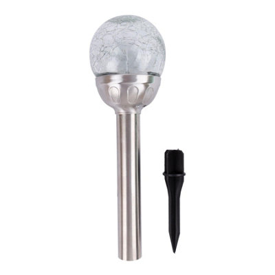 Colour Changing Crackle Ball Solar Pathway Light - Silver