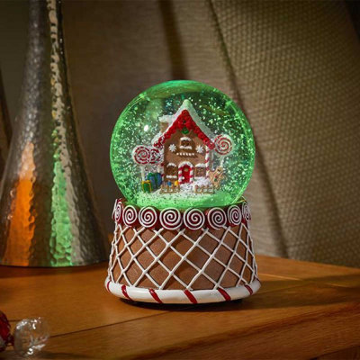 Colour Changing LED Christmas Snowglobe with Gingerbread House